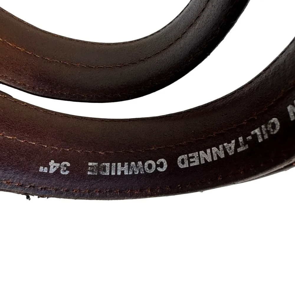 HJ-20 Italian Oil-Tanned Double Stitched Cowhide Leather Heritage Belt Brown‎ 34
